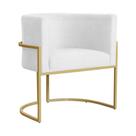 Poltrona Luana Base Metálica Dourada Suede Branco - Vallisa Decor