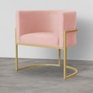 Poltrona Luana Base Metálica Dourada Veludo Rosa - Vallisa Decor