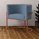 Poltrona Luana Linho Azul Base Metálica Cobre - Vallisa Decor Poltrona Luana Linho Azul Base Metálica Cobre - Vallisa Decor