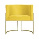 Poltrona Luana Suede Amarelo Base Metálica Dourada - Vallisa Decor