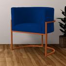 Poltrona Luana Suede Azul Marinho Base Metálica Cobre - Vallisa Decor