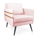 Poltrona Mari Suede Rosa Bebê Com Tira Corano Nozes Pés Palito de Ferro Preto Poltrona Mari Suede Rosa Bebê Com Tira Corano Nozes Pés Palito de Ferro Preto