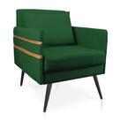 Poltrona Mari Suede Verde Com Tira Corano Nozes Pés Palito de Ferro Marrom Poltrona Mari Suede Verde Com Tira Corano Nozes Pés Palito de Ferro Marrom