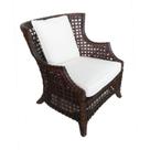 Poltrona Marrom Madeira e Rattan Estofado Branco Luxo