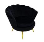 Poltrona Moderna Clean Tecido Velvet Preto Pés Luxo