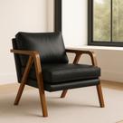 Poltrona Mona Estofado Em material sintético Decorativa Moderno Luxo Pés De Madeira Maciça Para Sala Estar Quarto Recepção