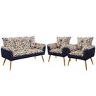 Poltrona Namoradeira e 2 Poltronas Opala F-014 Sued Estampado Bege com Sued Aradecor