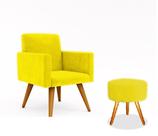 Poltrona nina amarela com puff amarelo suede