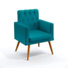 Poltrona Nina Com Rodapé e Capitonê Suede Azul Turquesa Aradecor
