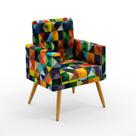 Poltrona Nina Com Rodapé e Capitonê Suede Estampado Colorido Aradecor Poltrona Nina Com Rodapé e Capitonê Suede Estampado Colorido Aradecor