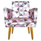 Poltrona Nina para Recepção Pés Madeira Rodapé Triangulo Rosa