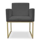 Poltrona Nina Para Sala Escritório e Recepção Base Metal Dourado Veludo Cor Grafite Do Lar Móveis e Decoração