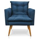 Poltrona Olivia Suede Azul Marinho Pés Palito Castanho - Pallazio