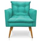 Poltrona Olivia Suede Azul Turquesa Pés Palito Castanho - Pallazio