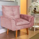 Poltrona Opala Dani Suede Rosê Cadeira Decorativa Sala Recepção Pés Caramelo