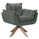 Poltrona Opala Giratória Madeira Suede