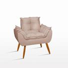 Poltrona Opala Pés Palito Suede Sala Quarto Escritório Bege