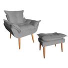Poltrona Opala Sala De Estar Com Com Puff Opala Suede Cinza - Hellen Decor Poltrona Opala Sala De Estar Com Com Puff Opala Suede Cinza - Hellen Decor