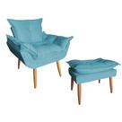 Poltrona Opala Sala De Estar Com Com Puff Redondo Suede Azul Turquesa - Hellen Decor Poltrona Opala Sala De Estar Com Com Puff Redondo Suede Azul Turquesa - Hellen Decor
