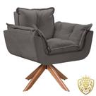 Poltrona Opalla Giratória Madeira Suede Cinza