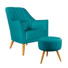 Poltrona Orion Bordada com Puff Solar Suede Azul Turquesa Aradecor