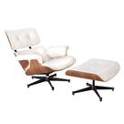 Poltrona para Leitura Charles Eames com Puff Couro Natural Branco