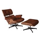 Poltrona para Leitura Charles Eames Couro com Puff Base Aluminio Marrom