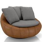 Poltrona Para Sala De Estar Decorativa Giratória Kira material sintético Whisky Linho Cinza - Lyam Decor