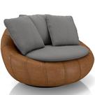 Poltrona Para Sala De Estar Decorativa Giratória Kira material sintético Whisky Linho Cinza - Lyam Decor