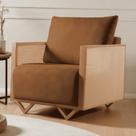 Poltrona para Sala de Estar Madeira Maciça Palha Rattan Arthur
