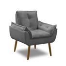 Poltrona Para Sala Decorativa Opala Pés Madeira Suede Cinza Chumbo Império Decor