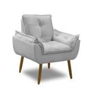 Poltrona Para Sala Decorativa Opala Pés Madeira Suede Cinza Claro Império Decor