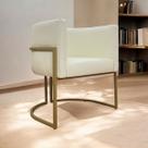 Poltrona Para Sala Recepção Escritório Decorativa Luna Reforçada Tecido Sintético Base Dourada