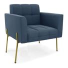 Poltrona Pé De Ferro Dourado Para Sala Elisa Suede D03 - D'rossi Cor Azul Marinho