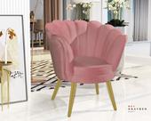 Poltrona Pétala floral decorativa com pés dourados Rosa