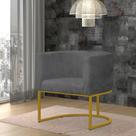 Poltrona Reforçada Decorativa Sala Estar Jantar Gabriela Base Ferro Dourado Suede