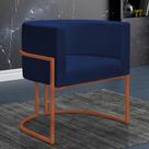 Poltrona Reforçada Decorativa Sala Nayara Base Ferro Bronze Suede Azul Marinho