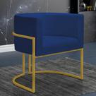 Poltrona Reforçada Decorativa Sala Nayara Base Ferro Dourado Suede Azul Marinho