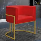 Poltrona Reforçada Decorativa Sala Nayara Base Ferro Dourado Suede