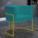 Poltrona Reforçada Decorativa Sala Nayara Base Ferro Dourado Suede