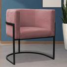 Poltrona Reforçadas Decorativa Sala de Estar Carla Base Ferro Preta Suede Rose
