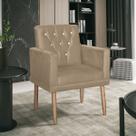 Poltrona Rodapé com Strass Suede Cappuccino Luxo para Sala Recepção Quarto Pés Palito
