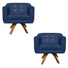 Poltrona Sala Decorativa com Strass Kit 2 Julia Giratória Madeira Suede M11- D'Rossi