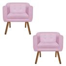 Poltrona Sala Decorativa com Strass Kit 2 Julia Pé Palito Castanho Suede M11- D'Rossi