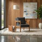 Poltrona Sala Decorativa Dallas Estofada Veludo Cinza Base Madeira Castanho