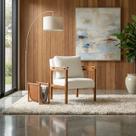 Poltrona Sala Decorativa Dallas Estofada Veludo Gelo Base Madeira Castanho