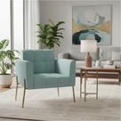 Poltrona Sala Decorativa Elisa Pé de Aço Lateral Dourado Cotelê Ext/Veludo Menta D03 - D Rossi
