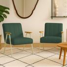 Poltrona Sala Decorativa Industrial Champanhe Laurita Linho Verde Menta K01 - D Rossi