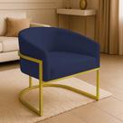 Poltrona Sala Decorativa Industrial Dourada Arielle Suede Cor Azul Marinho