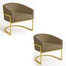 Poltrona Sala Decorativa Industrial Dourada Kit 2 Arielle Suede